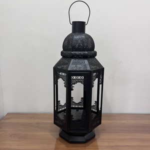 Black Metal Floor Standing Candle Holder <b>Large</b> Hollow Out Arabic Style Decorative Lamp for Home & Wedding - Product Image 6