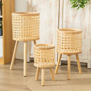 Ensemble de pots à plantes en bambou tressé avec support, qualité supérieure, supports trépieds naturels pour plantes, prix avantageux - Product Image 1