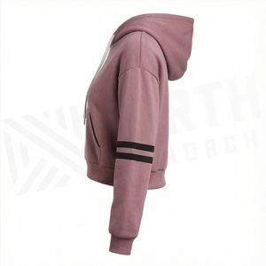Heavy Cotton Fleece Cropped Hoodie For Women Casual Pullover Printed Crop <b>Top</b> <b>Silky</b> Crew Neck Winter Workout Hooded Tees - Product Image 3