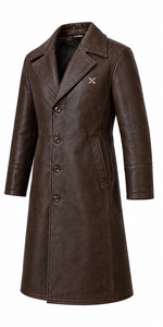 Manteau Ulster en cuir véritable pour homme |   Brun Charbon Gris |   Fabricant OEM ODM |   Conception de qualité supérieure |   Vêtements en cuir | - Product Image 3