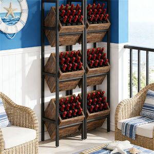 Portabottiglie in Legno a Tre Livelli dal Design Moderno con Cestello Portaoggetti per la Conservazione del Vino - Product Image 4