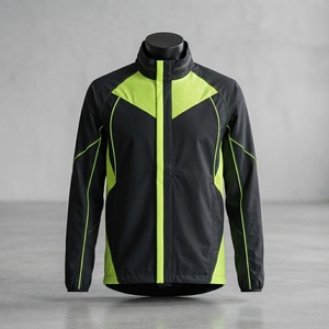 <b>Men</b> Black Lime Green Color Block Windbreaker <b>Jacket</b> Full Zip Mesh Panel Lightweight <b>Running</b> Sports <b>Jacket</b> - Product Image 1