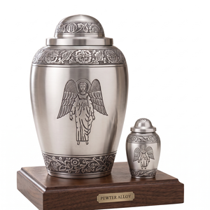 Elegant Large Engraved Aluminum Angel Design Customizable Cremation Urn Keepsake Human Ashes | Premium Memorial Funeral Urn - Product Image 1