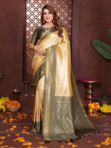 Banarasi <b>Tissue</b> Silk Saree-Traditional <b>Wedding</b> Party Diwali Floor-Length Women's Saree - Product Image 2
