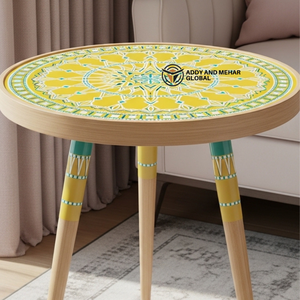 Yellow Meena Design Wooden <b>Stool</b> – Handcrafted <b>Round</b> Decorative Accent <b>Stool</b> for Living Room & Bedroom - Product Image 5