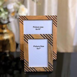 Handcrafted Mango Wood Photo <b>Frame</b> Set: Dark Blue Resin Inlay, Rustic Modern Decor – Rustic Ridged Pattern Photo <b>Frame</b> Table top - Product Image 4