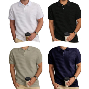 Polo de Manga Corta de Punto Blanco para Hombre con Logotipo Personalizado, con Patrón Geométrico, Informal, Transpirable, de Algodón - Product Image 3