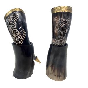 Cuerno Vikingo para Cerveza y Vino, Jarra de Cuerno Original con Grabado y Soporte, Cuerno Vikingo Pulido para Beber a Bajo Precio - Product Image 2