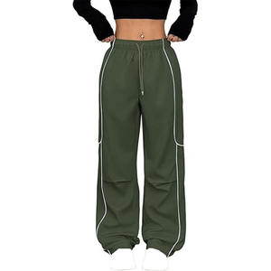 Custom Green Cargo <b>Pants</b> with White Piping – Adjustable Waist, Stylish and Comfortable Bulk Wholesale USA - Product Image 1