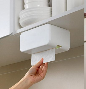 Boîte en métal blanc minimaliste à poser sous l'armoire pour un distributeur de mouchoirs ou de serviettes peu encombrant. Disponible à prix de gros. - Product Image 1