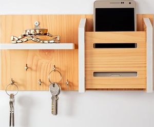 Handcrafted Wooden Wall Mounted Key Holder with Mail Organizer <b>Shelf</b> Rustic Entryway Key Rack for Home Office - Product Image 3