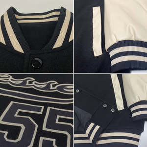 เสื้อแจ็คเก็ตเบสบอลแบบทูโทน สไตล์ Letterman  ติดกระดุมแบบ Snap  ผ้าฟลีซ  สีพื้น  สำหรับผู้ชาย  แบบ Varsity  รับสกรีนแบรนด์ - Product Image 4