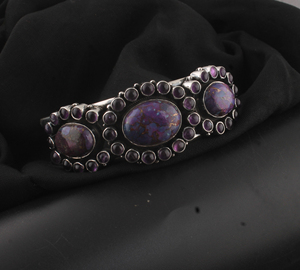 Vintage Purple Copper Turquoise Bangle 925 <b>Silver</b> Plated For Women Bohemian <b>Cuff</b> <b>Bracelet</b> Handmade Purple Gemstone - Product Image 2