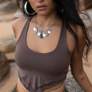 Top Corto Triangular para Mujer, Sin Mangas, Estilo Boho, Espalda Acanalada, Camiseta de Verano, Atuendo Casual para Festivales, Top de Bikini - Product Image 1