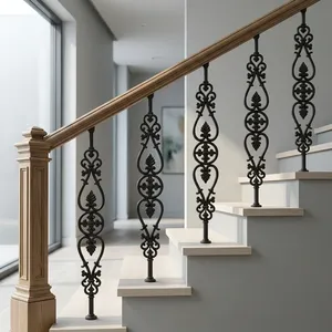 Balustres d'escalier en fer forgé ornés, piliers décoratifs en métal à motifs festonnés pour rampes d'escalier intérieures - Product Image 1