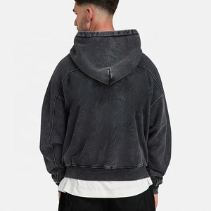 Sudadera con capucha de punto oversize para hombre, estilo High Street, negra con efecto lavado ácido, forro polar teñido, con cremallera, ecológica, estilo urbano. - Product Image 5