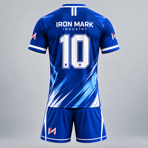 ชุดเสื้อฟุตบอลยูนิเซ็กซ์ Iron Mark Industry สีน้ำเงิน คอวี แขนสั้น ระบายอากาศได้ดี ยืดได้สี่ทิศทาง แห้งเร็ว ผลิตจากโพลีเอสเตอร์ สำหรับนักกีฬา - Product Image 3