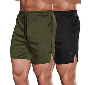 Pantalones Cortos Deportivos de Secado Rápido para Hombre, de Color Sólido, con Cordón Ajustable, Cintura Media, Tejido de Poliéster, Casuales, Verde Oliva, Negro - Product Image 2