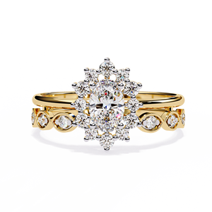 Ensemble de bagues de fiançailles et de mariage vintage à double bande éternelle en or 14K 18K avec diamant ovale solitaire de laboratoire certifié IGI 0,65 CTW - Product Image 1