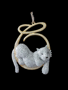 Luxury <b>Sterling</b> <b>Silver</b> Gold Plated Moissanite Cat Pendant with Diamond Accents Themed Animal Charm Unisex Gift Jewelry - Product Image 1