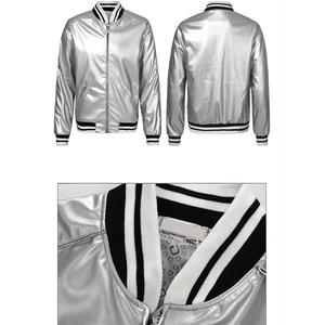 Men's <b>Silver</b> Woolen Varsity <b>Jacket</b> Casual Covered Button Closure Front Solid Color Regular Fit Winter Wear Stylish - Product Image 2