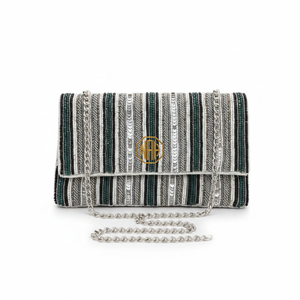 Sac à bandoulière multicolore géométrique orné de perles, fait main, avec chaîne métallique - Product Image 4