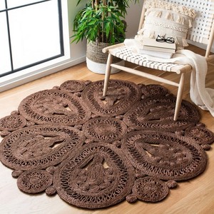 Tapis rectangulaire en jute fait main, motif médaillon, style oriental, antidérapant, écologique, à poils plats, pour la maison et les pique-niques - Product Image 2