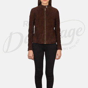 Women Geniune <b>Suede</b> Laether brown Leather Real Sheep Skin Leather Motorcycle <b>Jacket</b> For Women Custom Women Black Leather <b>Jacket</b> - Product Image 3