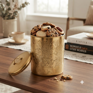 Handcrafted Brass <b>Storage</b> Canister with Lid Metal <b>Kitchen</b> <b>Storage</b> <b>Jar</b> Decorative Countertop Container <b>for</b> Tea Coffee Sugar - Product Image 2