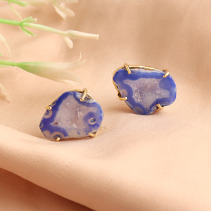 Natural geode druzy agate stud <b>earring</b> prong setting crystallize <b>post</b> back stud <b>earring</b> handmade fancy stud <b>earring</b> - Product Image 4