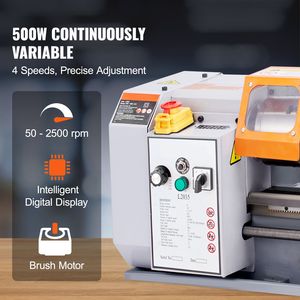 Tornio da banco di precisione 2,4 m x 4,2 m per metalli, velocità variabile continua 50-2500 RPM, macchinario per taglio metalli da 6 pollici - Product Image 3