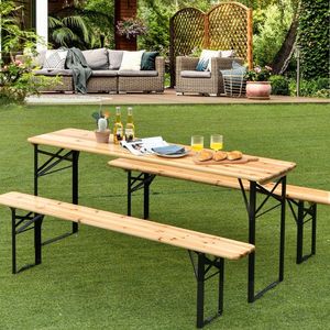 Set of 3 Pieces <b>Folding</b> <b>Wooden</b> Picnic <b>Table</b> Bench for Outdoor Garden Use - Product Image 5