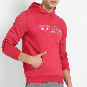 <b>Men's</b> <b>Red</b> Hooded <b>Sweatshirt</b> Inspire Print Casual Knitted Pocket Long Sleeve Regular Fit Autumn Style Polyester/Cotton SINEWY - Product Image 4