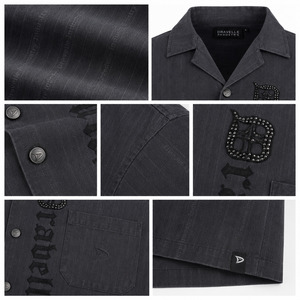 OEM <b>Gothic</b> Charcoal Pinstripe Camp Collar <b>Shirt</b> Custom Y2K Men's Oversized Boxy Button-Up Streetwear Wholesale - Product Image 6
