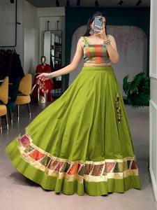 Traje de Baile Indio Garba, Lehenga Choli de Algodón con Bordado Pesado y Espejos, Vestido Navratri Dandiya, Proveedor al por Mayor - Product Image 6