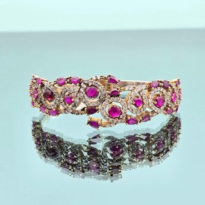 Pink Ruby 925 Sterling <b>Silver</b> <b>Cuff</b> <b>Bracelet</b> Adjustable Natural Gemstone Jewelry Elegant Handmade Gift For Women - Product Image 1
