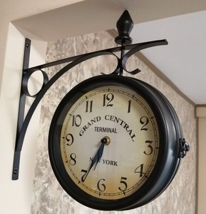 Grand Central <b>Terminal</b> Wall Clock Black Metal Round Analog Hanging Clock Traditional Style Decorative Timepiece for Living Room - Product Image 1