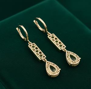 ต่างหูดีไซน์หยดน้ำสีเขียว ยาว 6 นิ้ว เงินแท้ 925 ชุบทอง 18K เครื่องประดับหรูหราโดดเด่น - Product Image 2