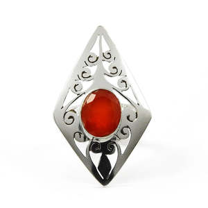 Natural Carnelian Gemstone Solitaire Tribal <b>Ring</b> Crafted From <b>925</b> Solid Sterling <b>Silver</b> Pretty Diamond Cut Bohemian Jewelry - Product Image 1