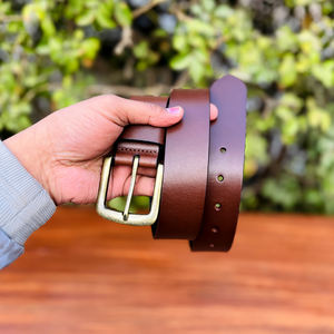 Ceinture de luxe en cuir de buffle pour homme, marron, formelle, avec boucle ardillon en laiton massif 35MM, durable pour le bureau - Product Image 6