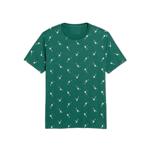Camiseta Verde Estampada para Hombre, Informal, de Manga Corta, 100% Algodón, Transpirable, de Secado Rápido, con Estampado de Raqueta de Tenis, Deportiva, Gráfica, de Verano - Product Image 1