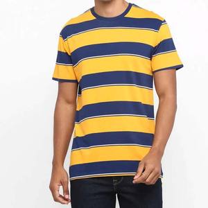 Camiseta Deportiva a Rayas con Cuello Redondo y Ribete en Amarillo y Azul, Estilo Casual, Totalmente Personalizable, en Oferta, para Hombre - Product Image 1