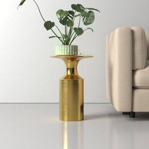 Table d'appoint ronde décorative en métal avec plateau en verre miroir et support en métal robuste pour maisons modernes - Product Image 1