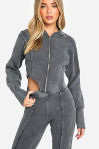 Womens Acid Wash Streetwear Tracksuit <b>Sherpa</b> <b>Lined</b> Warm Lightweight Winter <b>Hoodie</b> Set OEM Custom Logo Wholesale Factory Price - Product Image 4