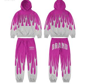 Sweat-shirt à capuche unisexe noir et rose flamme avec logo en strass, streetwear, pour adulte, automne, manches longues, coupe ample, fermeture à cordon - Product Image 3