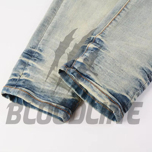 Jeans de Mezclilla para Hombre BLOODLINE, Corte Slim Fit, Pierna Recta, Color Azul Claro, Estilo Casual, Cintura Media, Algodón, Estilo Otoñal - Product Image 4