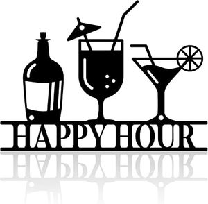 ป้ายโลหะตกแต่งผนัง Happy Hour พร้อมรูปเงาค็อกเทล สไตล์โมเดิร์นแกลม สำหรับตกแต่งผนัง - Product Image 4