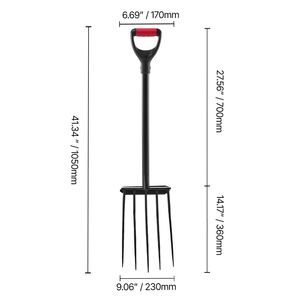 Fourche de jardinage robuste à 5 dents, manche en bois, fourche à creuser 41 pouces, poignée en Y, fourche à bêcher en acier forgé pour jardins - Product Image 6