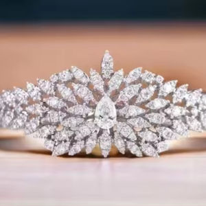 Moissanite <b>Bracelet</b> Bangle Women Wedding 18k White Gold Bridal Moissanite <b>Bracelet</b> Statement Cluster Gift for Her - Product Image 1