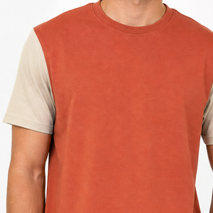 Servicio OEM, Camiseta Minimalista de Dos Tonos Naranja para Hombre, Manga en Contraste, Cuello Redondo, Estilo Urbano, Camisetas de Verano Lisas - Product Image 2